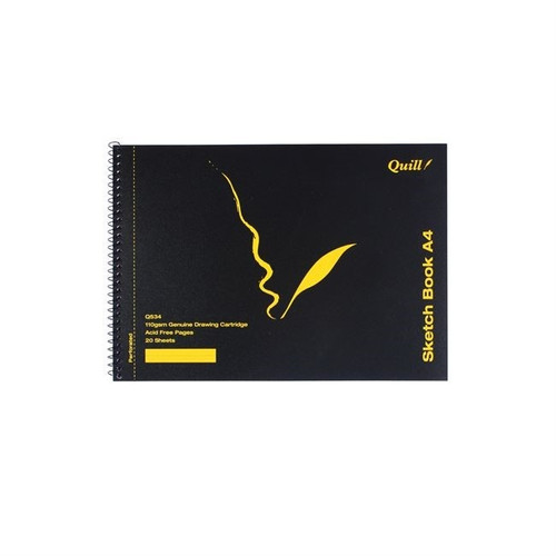 QUILL Q534 Spiral Sketch Book PP Short Bound 110gsm A4 20 Sheets Black