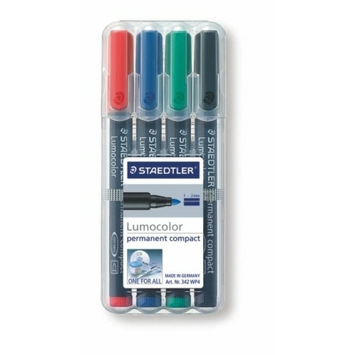 STAEDTLER 342 WP4 PERMANENT MARKERS WALLET OF 4 ASSORTED BULLET TIP 1-2MM LINE WIDTH