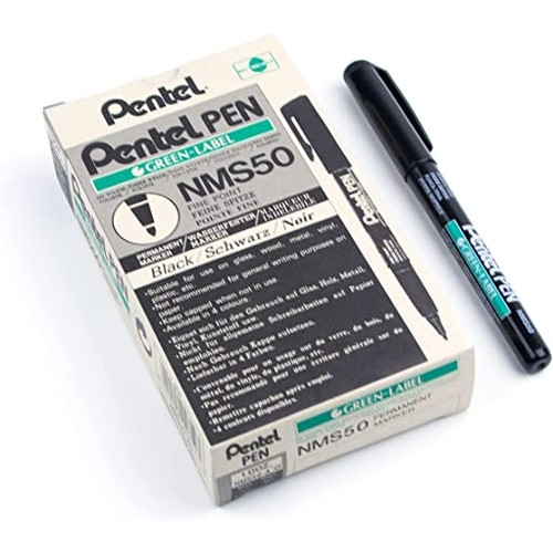 Pentel NMS50 Green-Label Fine Point Permanent Marker Black, Box of 12