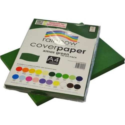 RAINBOW COVER PAPER 125GSM A4 XMAS GREEN, Pk100
