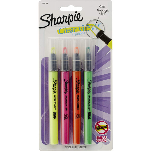 SHARPIE HIGHLIGHTER PKT4 CLEAR VIEW PKT4 ASSORTED COLOURS