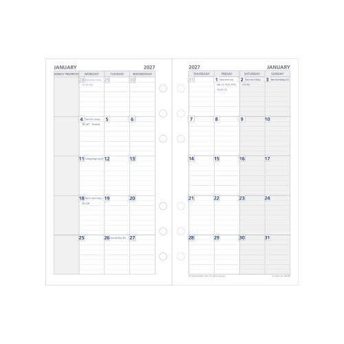 DEBDEN DAYPLANNER DESK EDITION REFILLS - 7 RING Monthly Dated (1 Year) (Pre-Order Now for 2027) ** ETA 30/9/2026 **