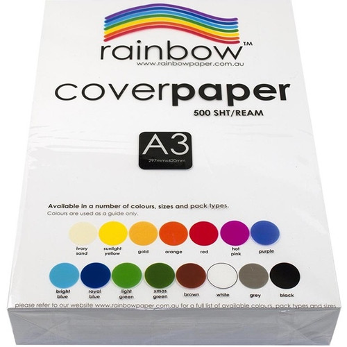 RAINBOW COVER PAPER 125GSM A3 WHITE PK500
