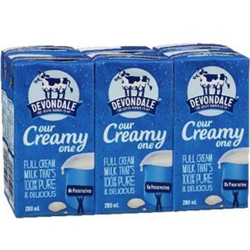 DEVONDALE 100% PURE FULL CREAM LONG LIFE MILK 6X200ML