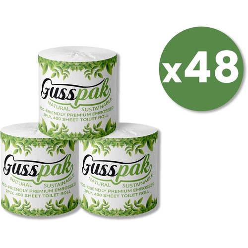 Gusspak 2 Ply 400 Sheet Individually Wrapped Toilet Paper Roll Eco Friendly FSC Certified Premium Embossed Box of 48