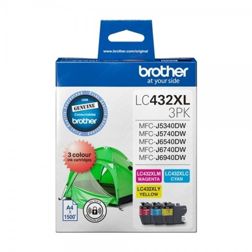BROTHER INK CARTRIDGE LC432XL CYAN / MAGENTA / YELLOW COLOUR VALUE COMBO PACK SUITS BROTHER MFCJ6940DW PRINTER