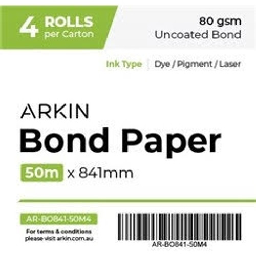 ARKIN BOND PAPER 80GSM 841MM X 50M Carton of 4 Rolls