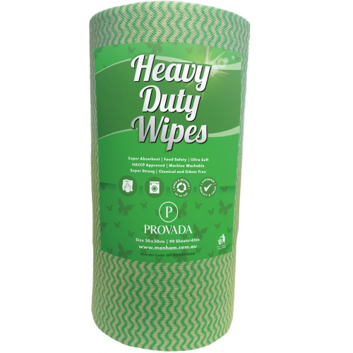 Provada Heavy Duty Wipes 30 x 50 cm 60gsm Jumbo Roll 90 Sheets/Roll Green