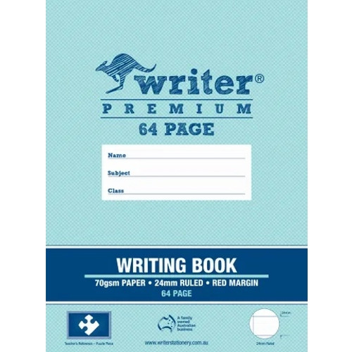 Writer Premium 330 x 240 mm 64pg 24mm Solid Ruled Writing Book 70gsm Puzzle with Red Margin