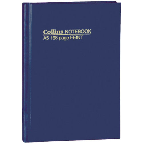 COLLINS HARD COVER NOTEBOOKS A5 Feint 168Pg - Blue