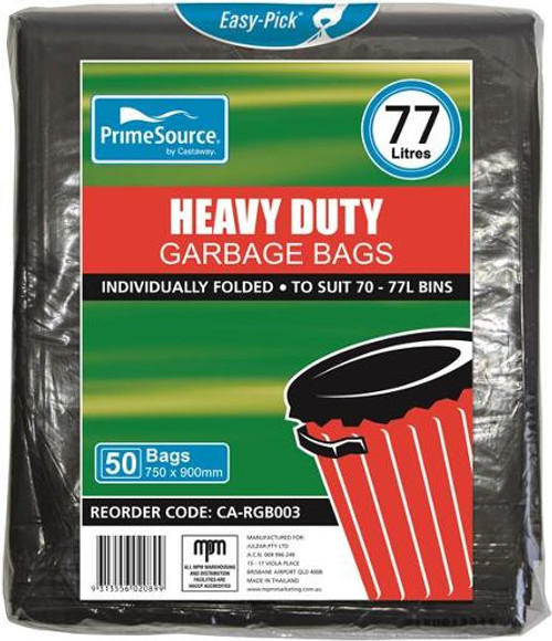 CAST AWAY GARBAGE BAGS HEAVY DUTY EASY-PICK BLACK 7-77L (CA-RGB003) 50S