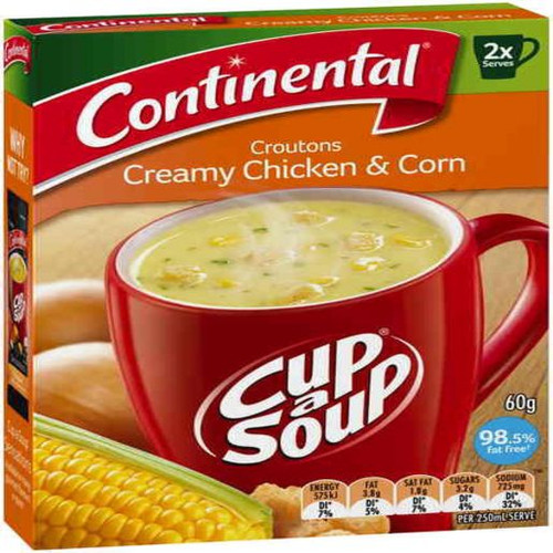 CONTINENTAL CHICKEN & CORN CUP-A-SOUP 2 SERVES 60GM