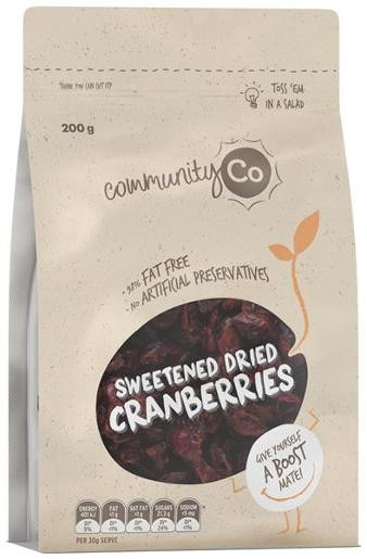 COMMUNITY CO DRIED CRANBERRIES 200GM