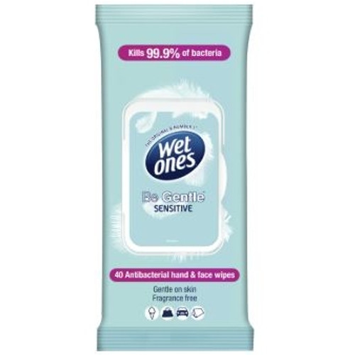 WET ONES BE GENTLE ANTIBACTERIAL MOIST HAND & FACE WIPES 40S