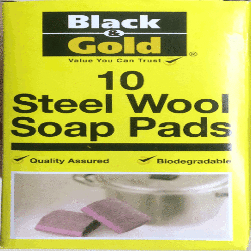 BLACK & GOLD STEEL WOOL SOAP PADS 10S (Carton of 6)