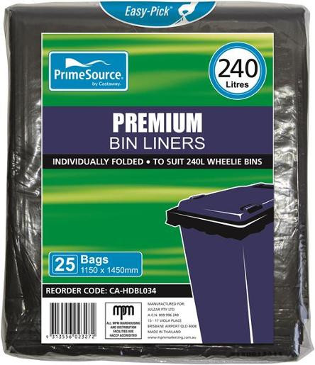 CAST AWAY BIN LINERS WHEELIE PREMIUM BLACK (CA-HDBL034) 25S