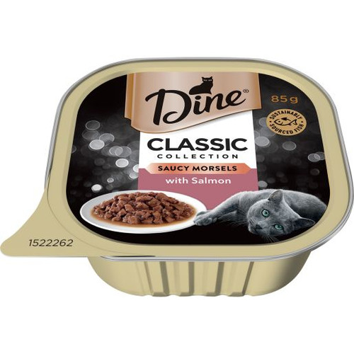 DINE SALMON IN SEAFOOD SAUCE WET CAT FOOD 85GM (Carton of 14)