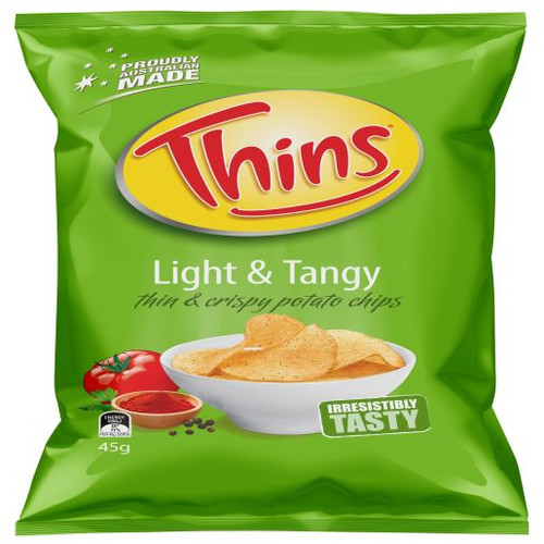 THINS LIGHT AND TANGY POTATO CHIPS 45GM (Carton of 18)