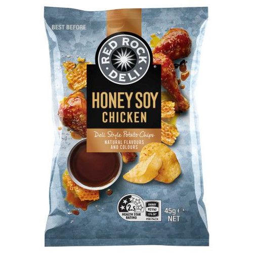 RED ROCK DELI HONEY SOY CHICKEN POTATO CHIPS 45GM (Carton of 18)