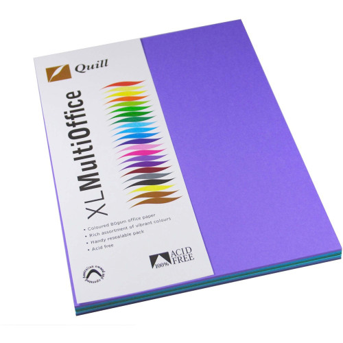 QUILL A4 XL MULTIOFFICE PAPER 80gsm Assorted Cold Colours (Pack of 100)
