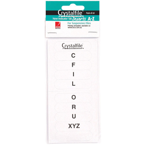 CRYSTALFILE INDICATOR TAB INSERTS A-Z White Pack of 60