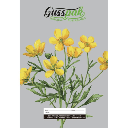 Gusspak Premium Exercise Book A4 18mm Dotted Thirds 64 Page with Red Margin FSC 70gsm