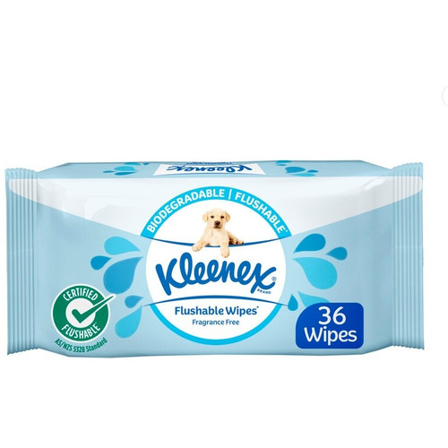 Kleenex Flushable Wipes Fragrance Free 36 Pack  [Blue]