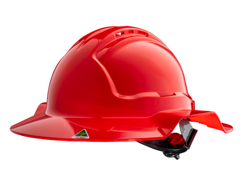 Red Broad Brim Vented Hard Hat Ratchet