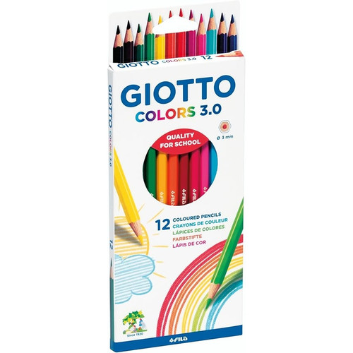 Giotto Colors Colouring Pencils 3.0 Hangable Cardboard Box of 12 Assorted Colours FSC