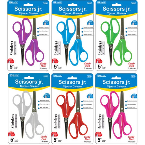 BAZIC SCHOOL SCISSORS 13CM BLUNT & POINTED TIP (PACK OF 2) 4 YEARS+