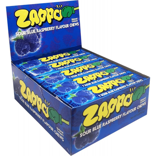 Zappo Sour Blue Raspberry Flavour Chews 29gm, Carton of 30