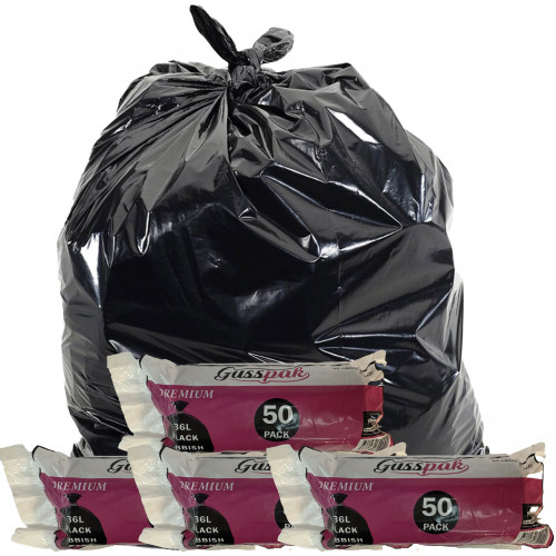 Gusspak Rubbish Bags Premium Black 36ltr Carton Of 1000