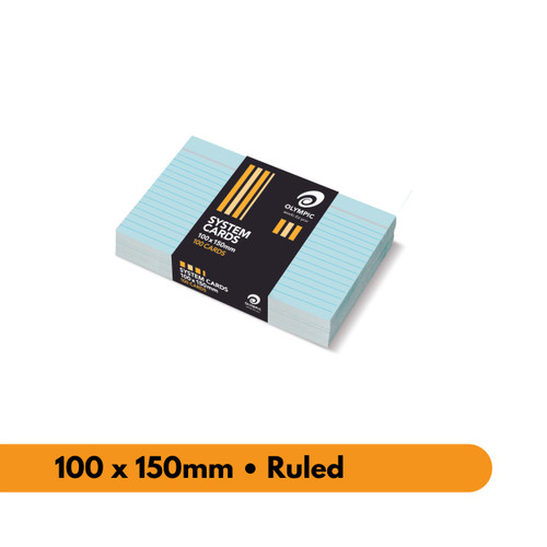 Olympic System Card Ruled 100 x 150mm Blue, Pack of 100 (141457)