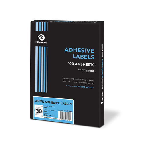 Olympic Labels Multipurpose Adhesive Square Corners 30UP 63 x 25.4mm, Box of 100 (198696)