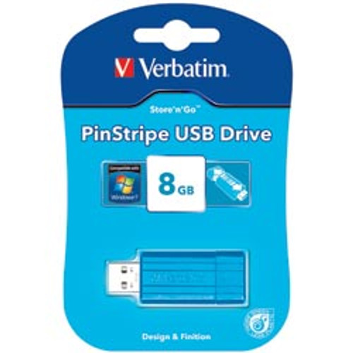 VERBATIM STORE 'N' GO DRIVE Pinstripe 8GB USB Blue  *** While Stocks Last - please enquire to confirm availability ***