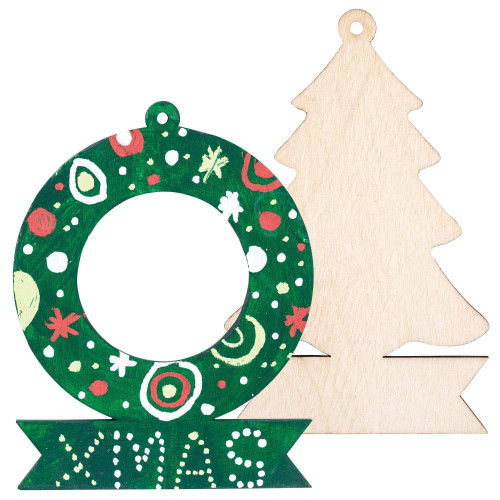 Wooden Wreath and Tree with Banner Pack of 12