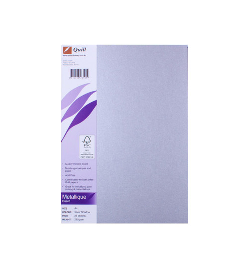 Quill Metallique Board 285gsm A4 - Silver Shadow, Pack of 25 (06101)
