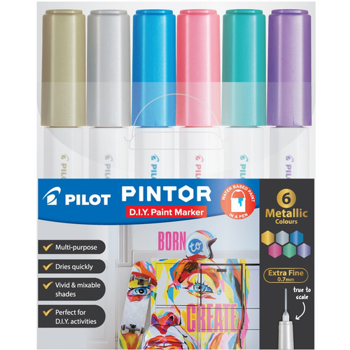 Pilot Pintor Paint Marker Medium 1.4mm Metallic Colours, Assorted Wallet of 6