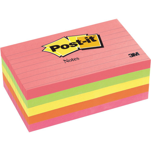 POST-IT NOTES - NEON COLOURS LINED ASSORTMENT 635-5AN 76x123mm 70007062642