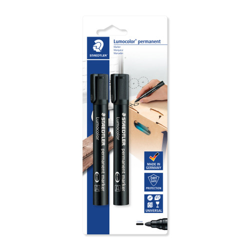 Staedtler 352 Lumocolor Permanent Marker Bullet Point - Black, Card of 2
