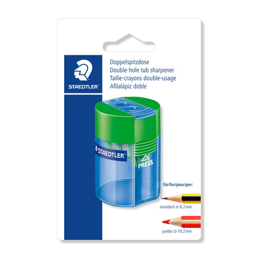 Staedtler 512 Double Hole Tub Sharpener Assorted Colours, Each (Carded)