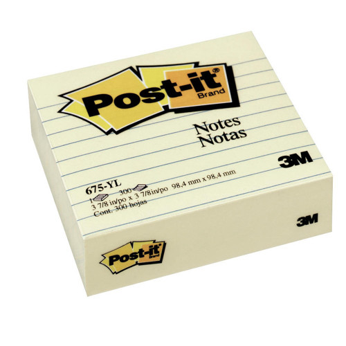 POST-IT NOTES - YELLOW LINED 675-YL 98.4x98.4mm Yellow Lined 300 Sht