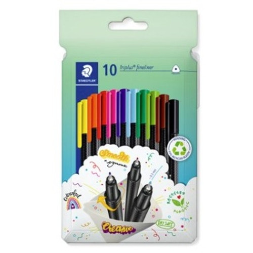 Staedtler 334 Triplus Fineliner, Hangsell Box of 10 Assorted Colours