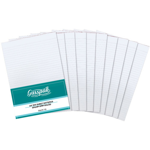 Gusspak Notepad A4 8mm Ruled 100 Sheets 50gsm