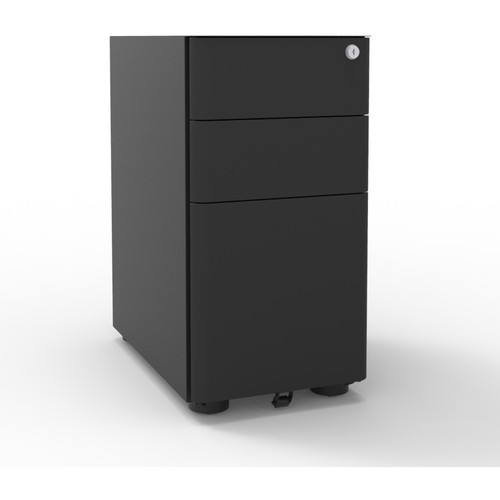Rapidline Eternity Slimline Mobile Pedestal 300W x 535D x 580mmH 2 Drawer 1 File Black Satin