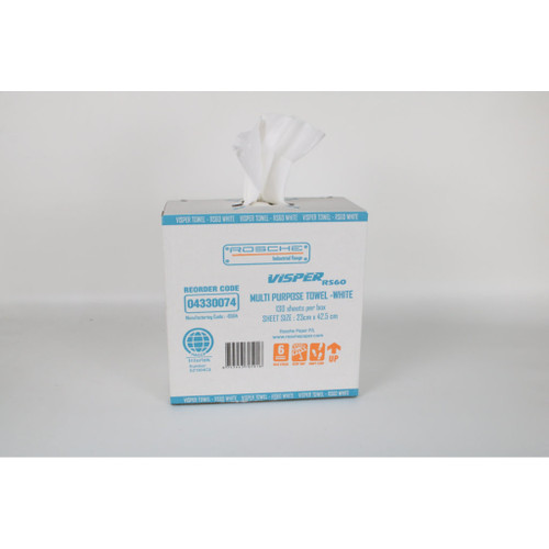 Visper RS60 Multi-Purpose Industrial Towel White 23 x 42.5cm, Box of 130 Sheets