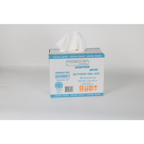 Visper Multi-Purpose Industrial Towel 24 x 42cm White, Box of 160 Sheets