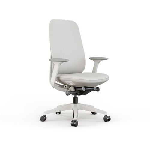 ACAMA Stylish High Back Office Chair With Synchro Mechanism and Arms in Oatmeal Colour and White Frame, Each