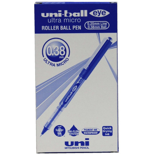 Uni-Ball UB150 Eye Rollerball Pen Ultra Micro 0.38mm Blue, Box of 12