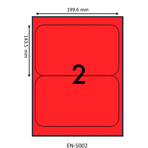 REDIFORM A4/2L FLURO RED ECO FRIENDLY A4 COLOUR LASER LABELS ROUNDED EDGES 199.6mm x 143.5mm, 2 Labels Per Page, Fluoro Red, Bx100